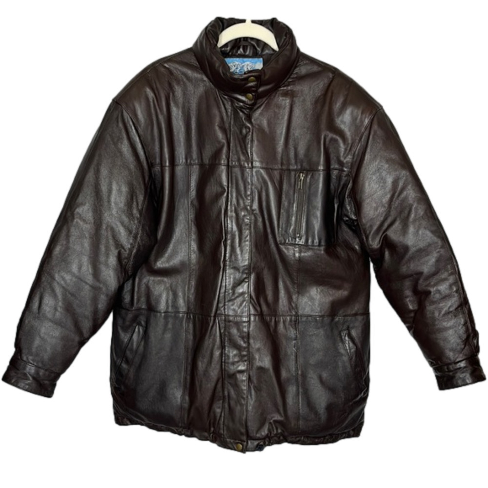 Vintage Snow Lion Down leather jacket, Y2K